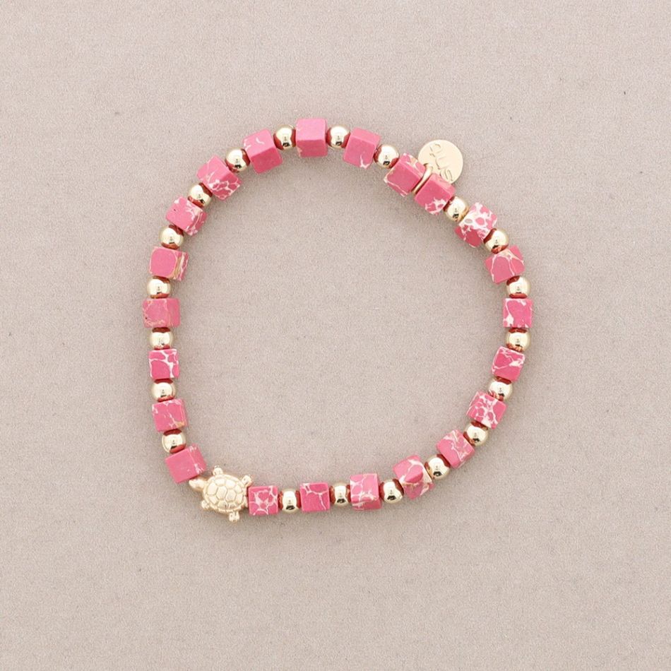 ELASTIC BRACELET WITH SQUARE STONES METAL TURTLE