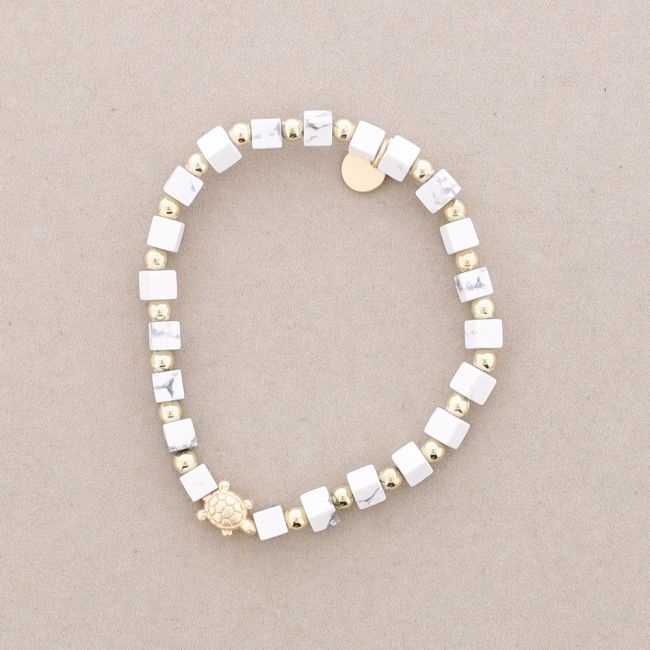 ELASTIC BRACELET WITH SQUARE STONES METAL TURTLE
