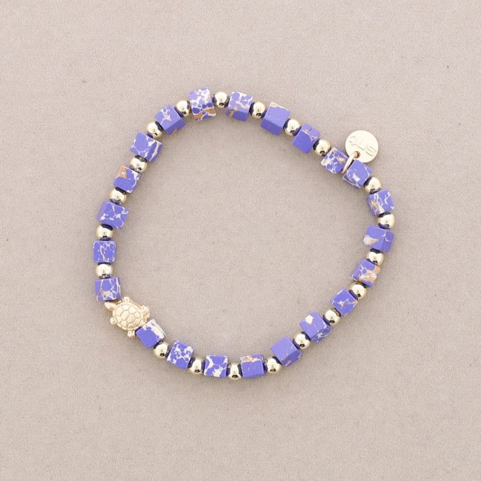 PULSERA ELÁSTICA PIEDRAS CUADRADAS TORTUGUITA METAL