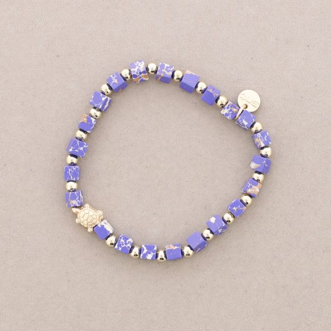 PULSERA ELÁSTICA PIEDRAS CUADRADAS TORTUGUITA METAL