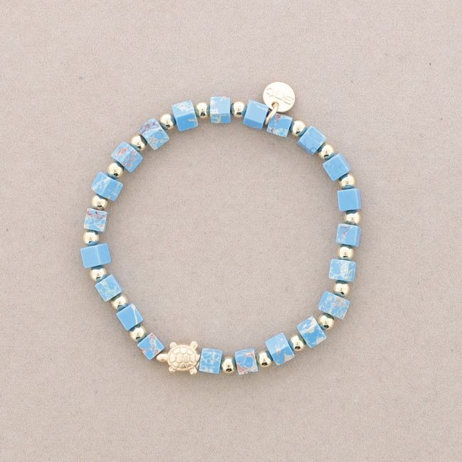 PULSERA ELÁSTICA PIEDRAS CUADRADAS TORTUGUITA METAL