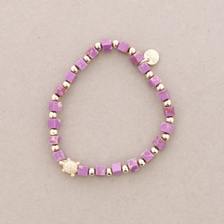 PULSERA ELÁSTICA PIEDRAS CUADRADAS TORTUGUITA METAL