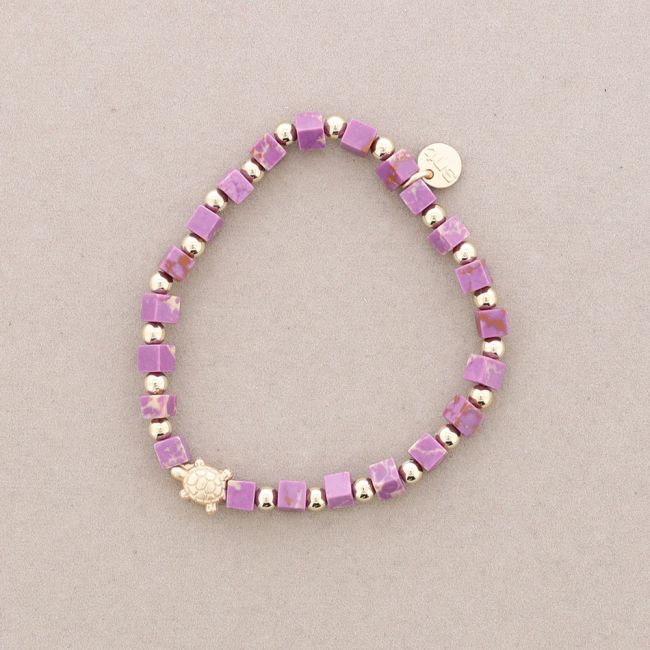 PULSERA ELÁSTICA PIEDRAS CUADRADAS TORTUGUITA METAL