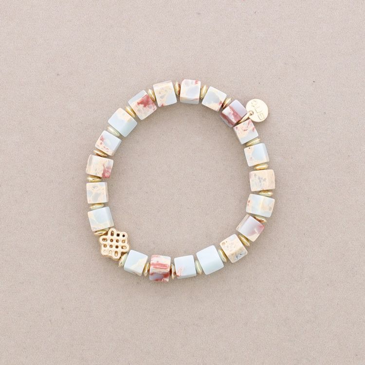 ELASTIC BRACELET WITH METAL BEAD SQUARE STONES