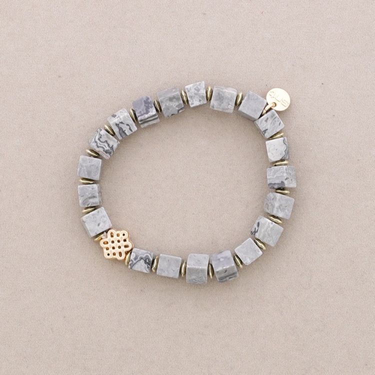 ELASTIC BRACELET WITH METAL BEAD SQUARE STONES 2