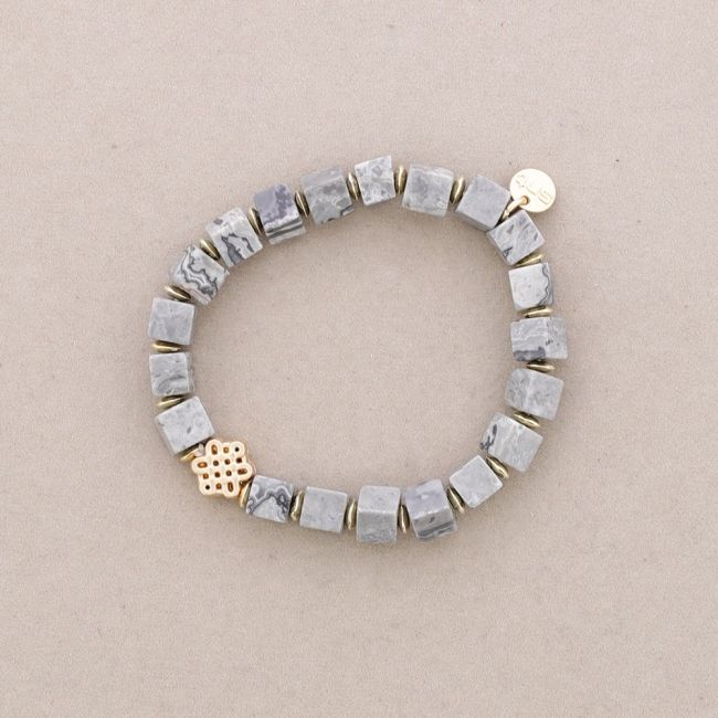 PULSERA ELÁSTICA PIEDRAS CUADRADAS CUENTA METAL