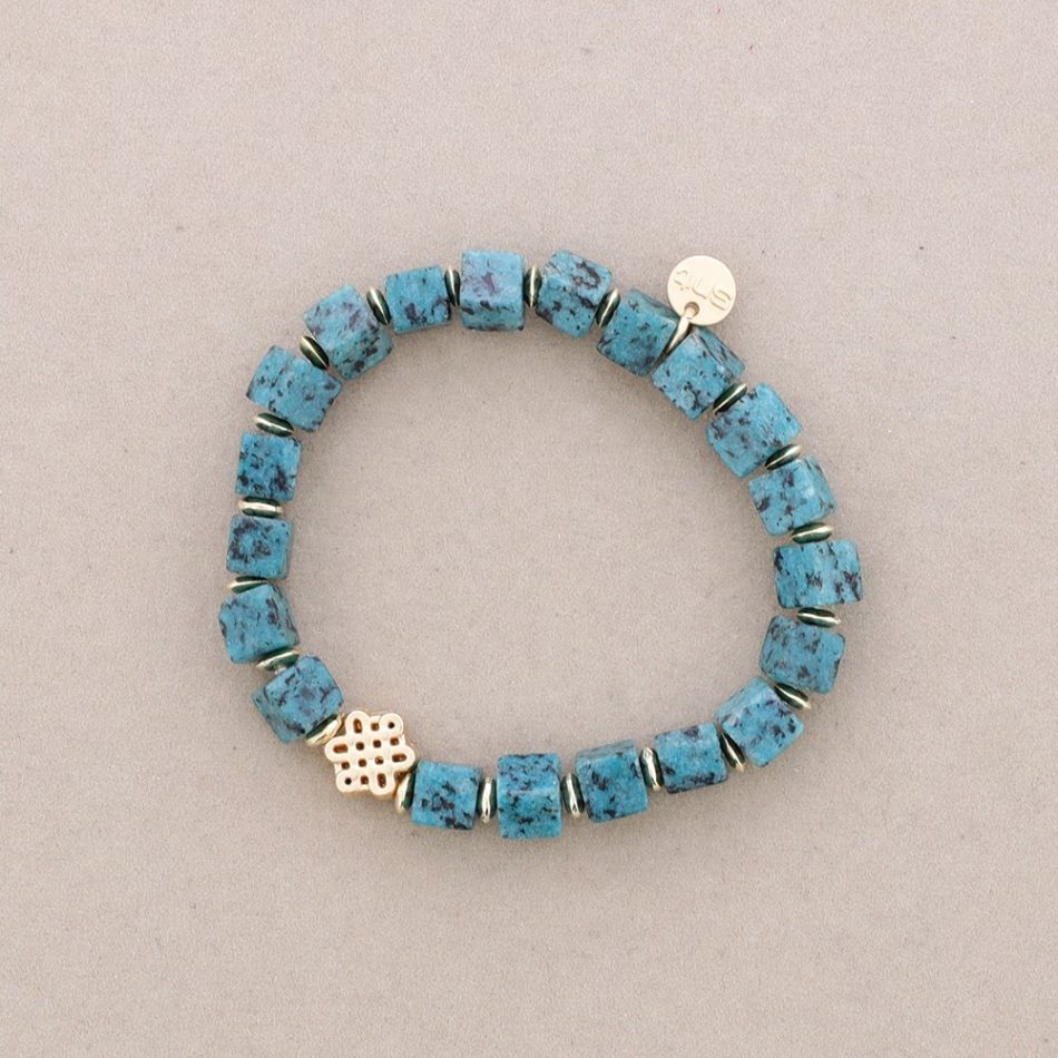 PULSERA ELÁSTICA PIEDRAS CUADRADAS CUENTA METAL