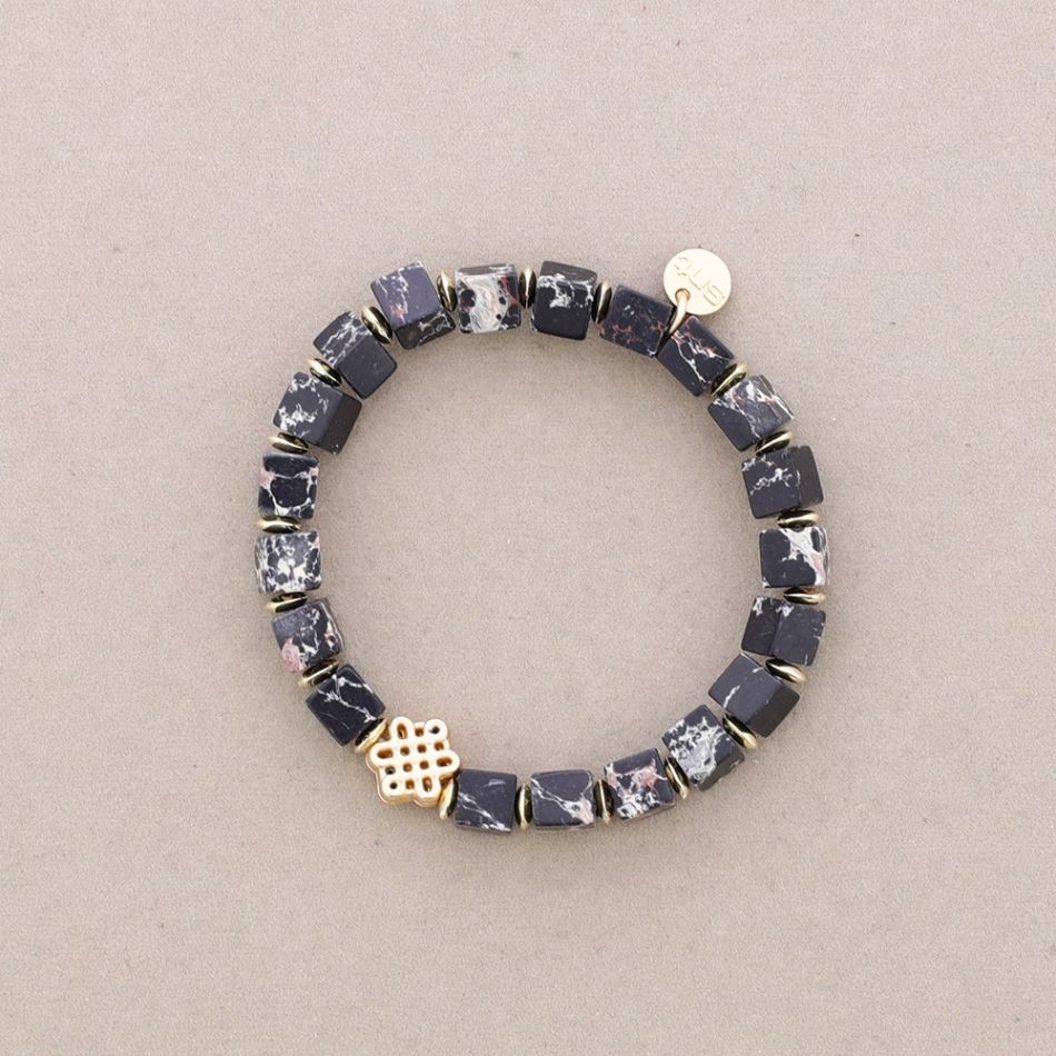 PULSERA ELÁSTICA PIEDRAS CUADRADAS CUENTA METAL