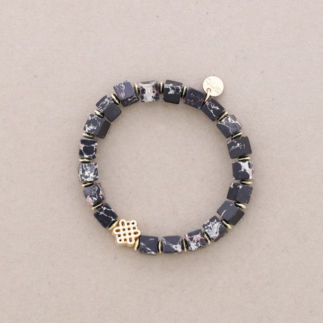 PULSERA ELÁSTICA PIEDRAS CUADRADAS CUENTA METAL