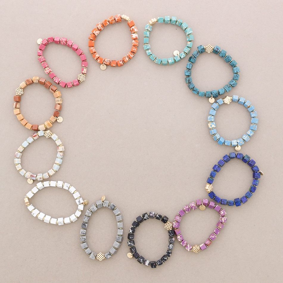 PULSERA ELÁSTICA PIEDRAS CUADRADAS CUENTA METAL