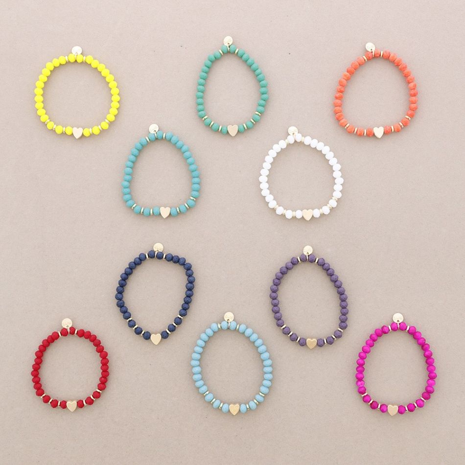 PULSERA ELÁSTICA CRISTALES FACETADOS CORAZON METAL