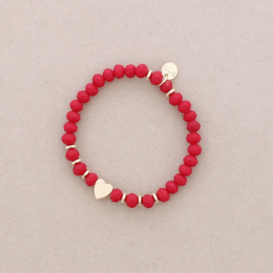 PULSERA ELÁSTICA CRISTALES FACETADOS CORAZON METAL