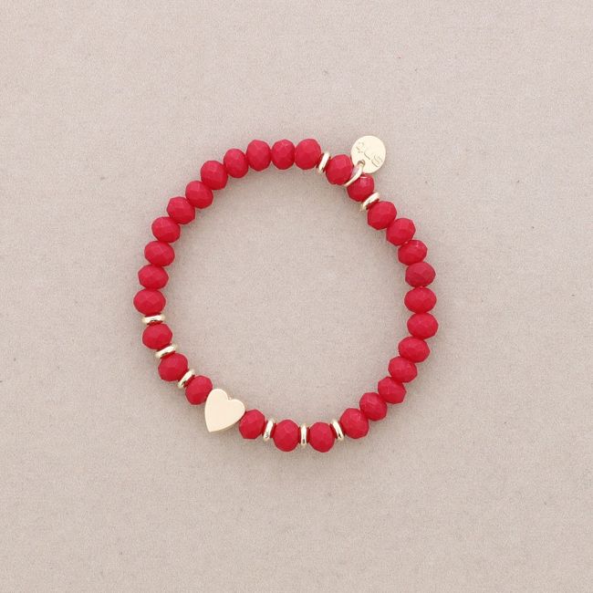 PULSERA ELÁSTICA CRISTALES FACETADOS CORAZON METAL