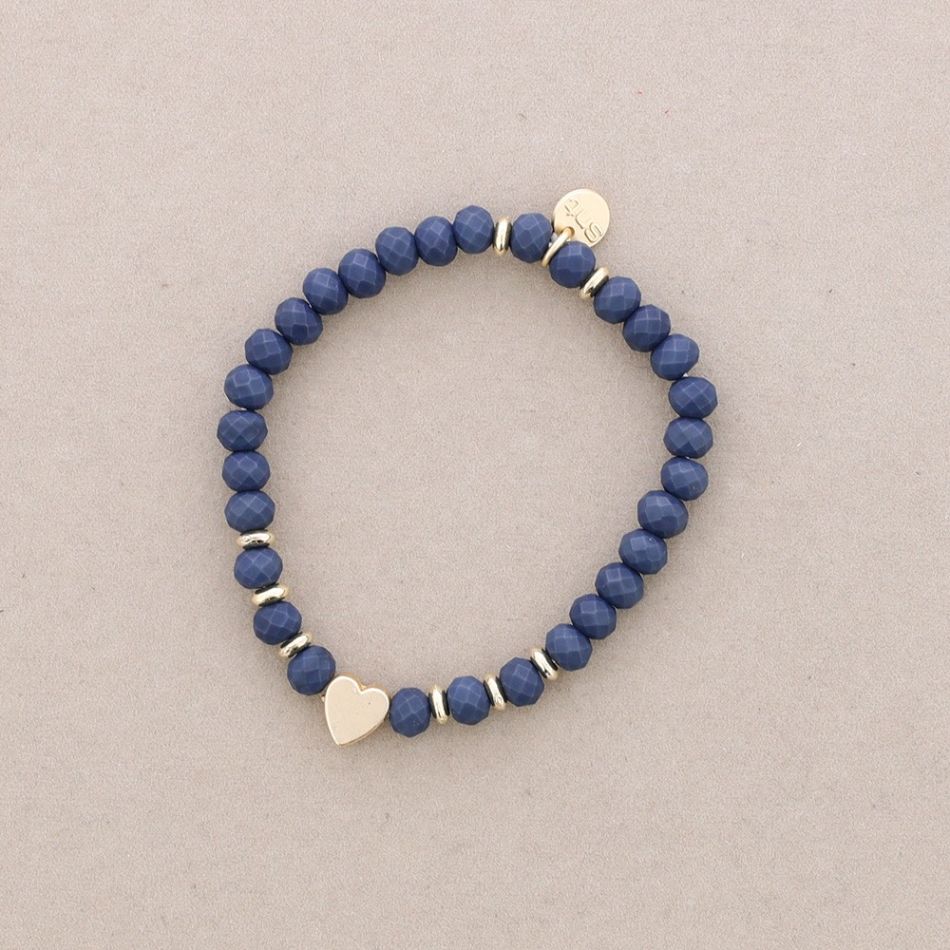 PULSERA ELÁSTICA CRISTALES FACETADOS CORAZON METAL
