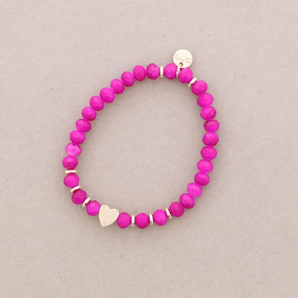 PULSERA ELÁSTICA CRISTALES FACETADOS CORAZON METAL