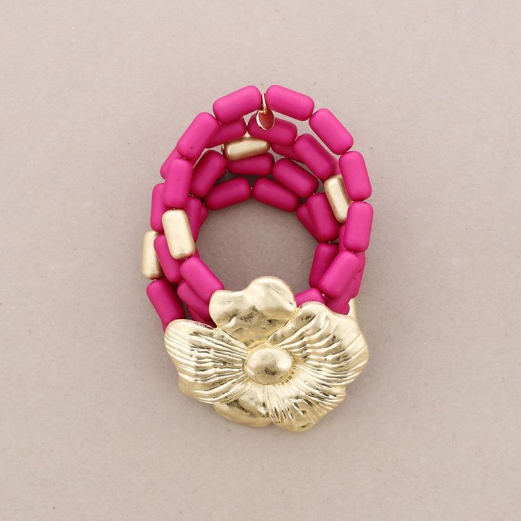 PULSERA ELÁSTICA 5 TIRAS CUENTAS RESINA FLOR METAL