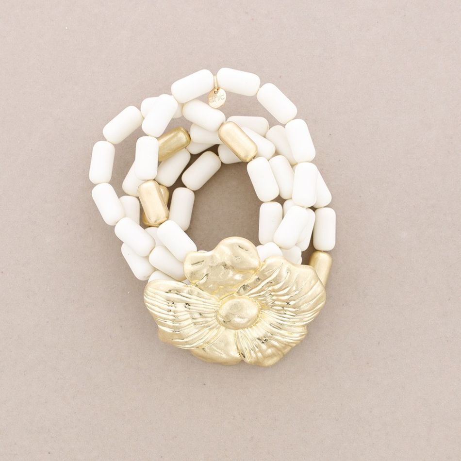 ELASTIC BRACELET 5 STRIPS RESIN FLOWER METAL BEADS