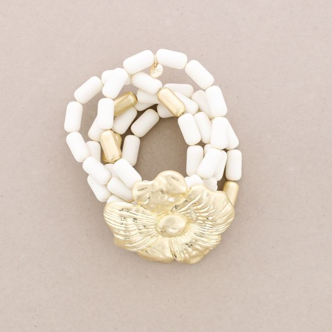 PULSERA ELÁSTICA 5 TIRAS CUENTAS RESINA FLOR METAL
