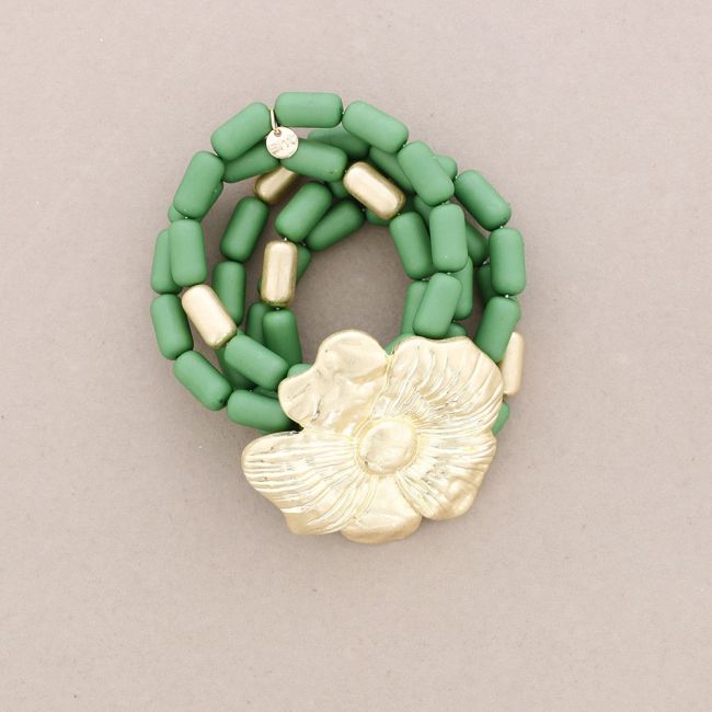 PULSERA ELÁSTICA 5 TIRAS CUENTAS RESINA FLOR METAL