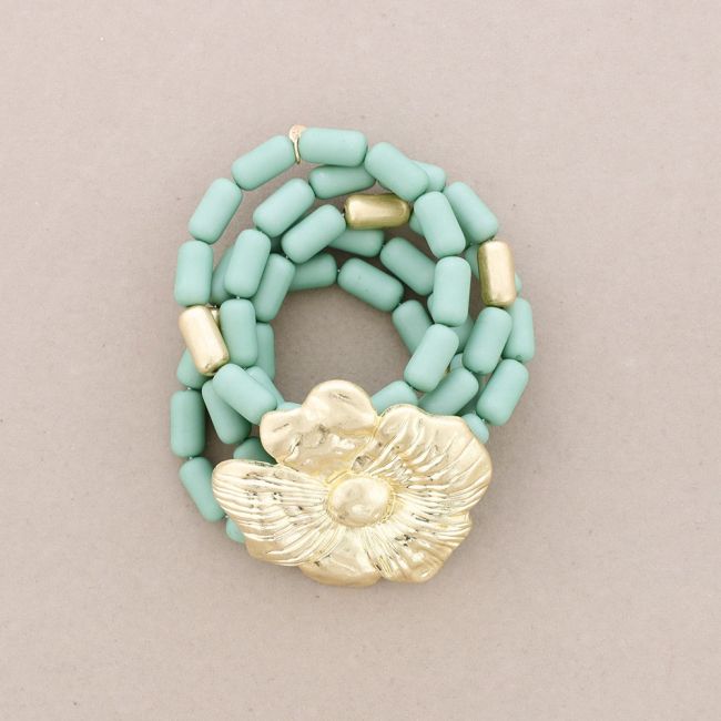 PULSERA ELÁSTICA 5 TIRAS CUENTAS RESINA FLOR METAL