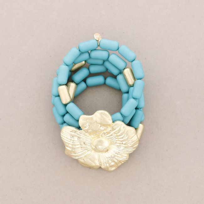 ELASTIC BRACELET 5 STRIPS RESIN FLOWER METAL BEADS