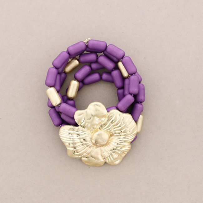 PULSERA ELÁSTICA 5 TIRAS CUENTAS RESINA FLOR METAL