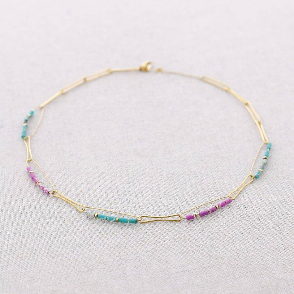 STEEL NECKLACE RECTANGULAR RINGS WITH STONES