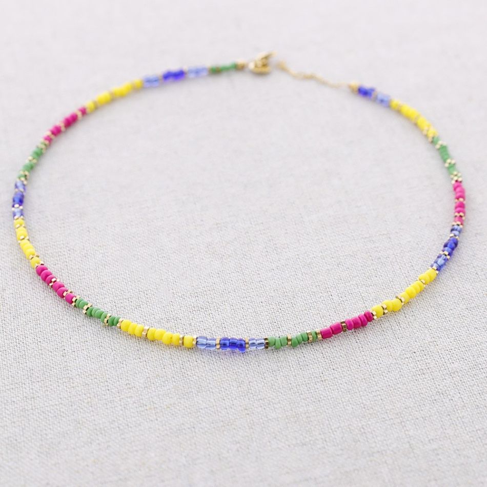 STEEL NECKLACE WITH COLORED CYLINDRICAL STONES