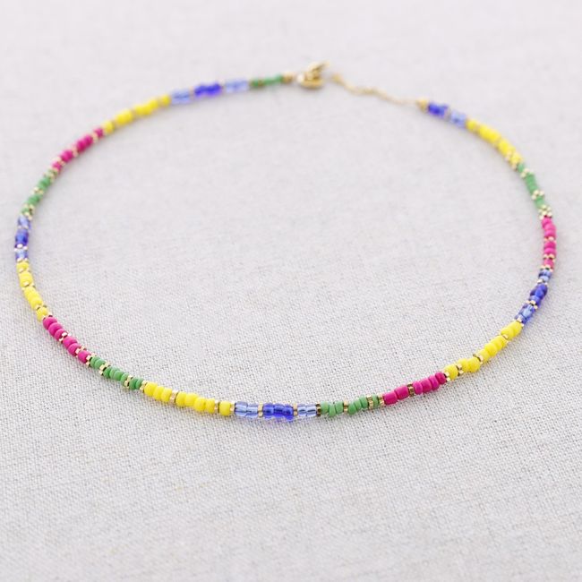 STEEL NECKLACE WITH COLORED CYLINDRICAL STONES