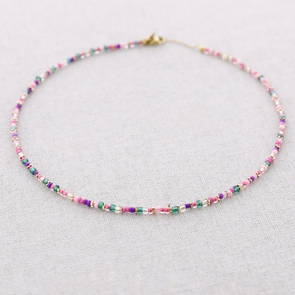 STEEL NECKLACE WITH COLORED CYLINDRICAL STONES