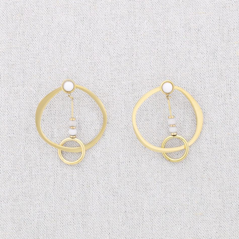 STEEL DOUBLE CIRCLE STONE EARRINGS