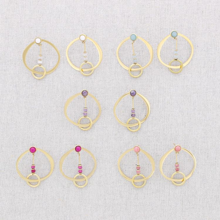 PENDIENTES ACERO DOBLE CÍRCULO PIEDRAS 2