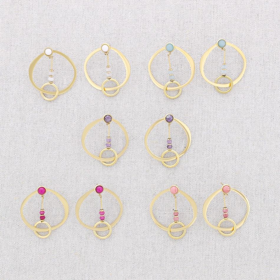 STEEL DOUBLE CIRCLE STONE EARRINGS