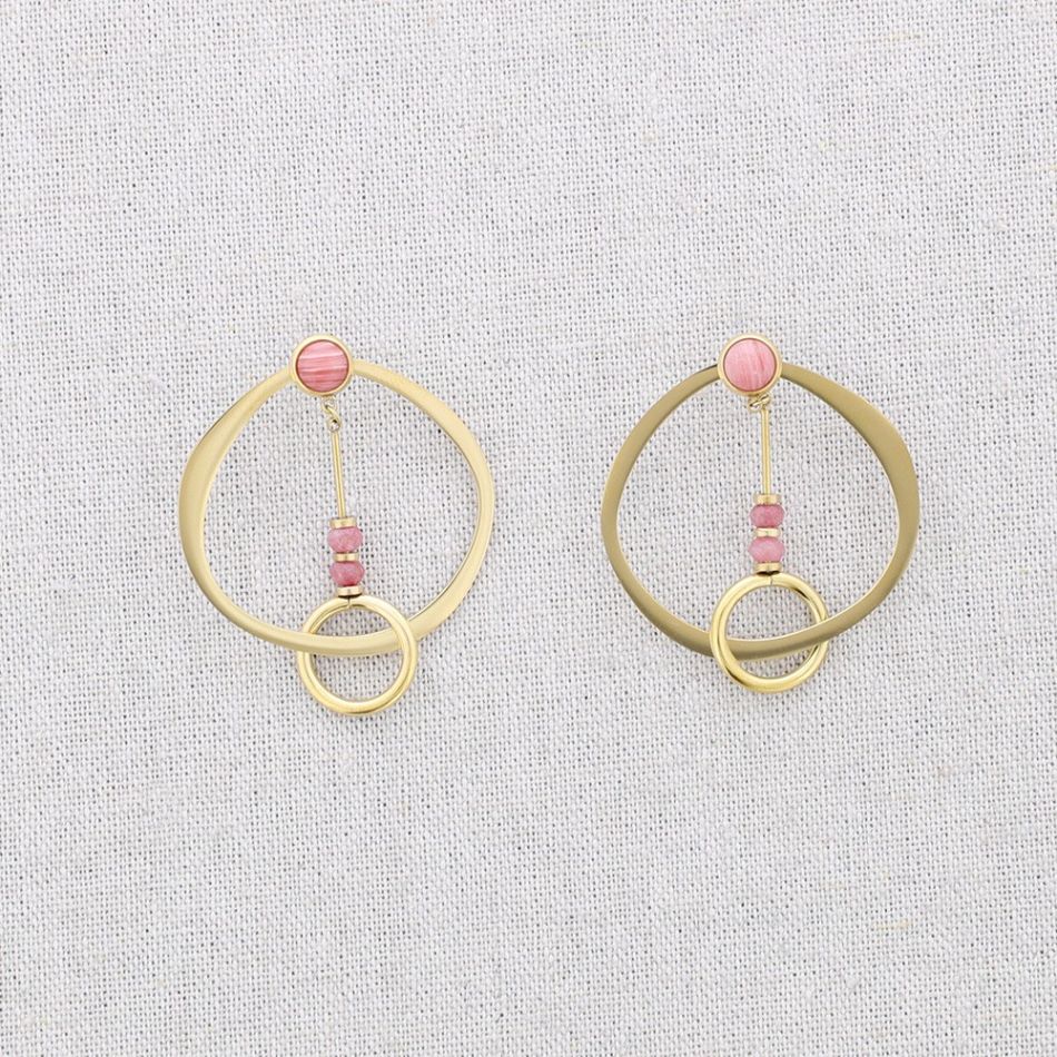 STEEL DOUBLE CIRCLE STONE EARRINGS