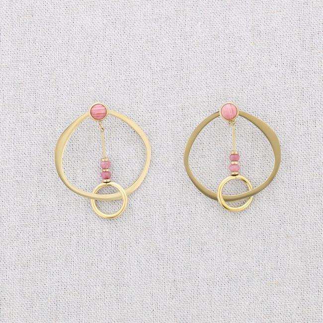 STEEL DOUBLE CIRCLE STONE EARRINGS