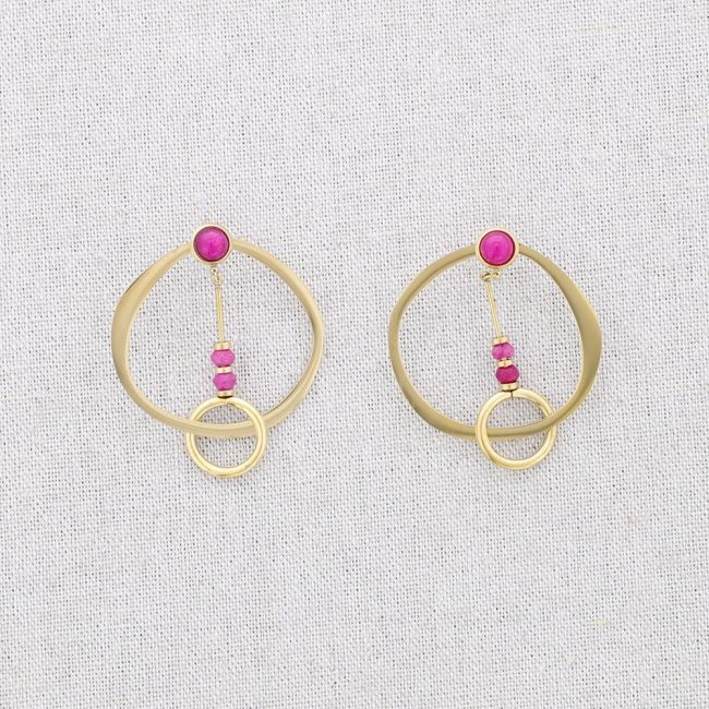 PENDIENTES ACERO DOBLE CÍRCULO PIEDRAS