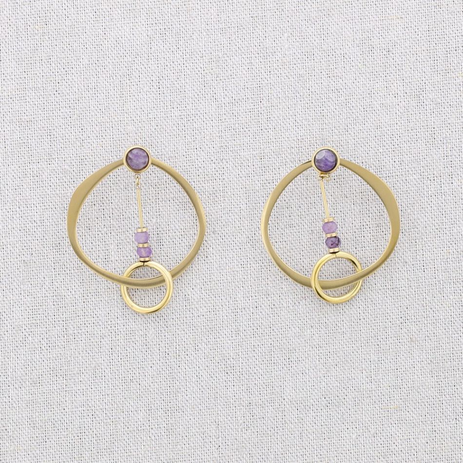 PENDIENTES ACERO DOBLE CÍRCULO PIEDRAS