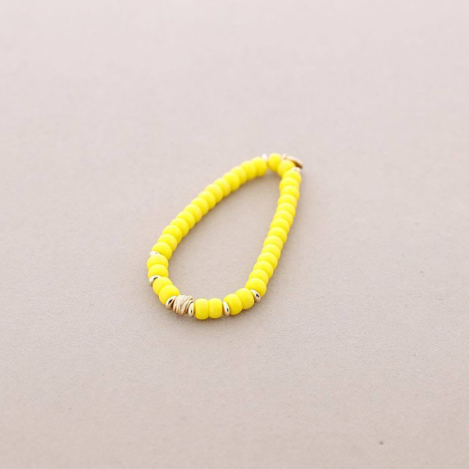 METAL BEAD STONE ELASTIC BRACELET
