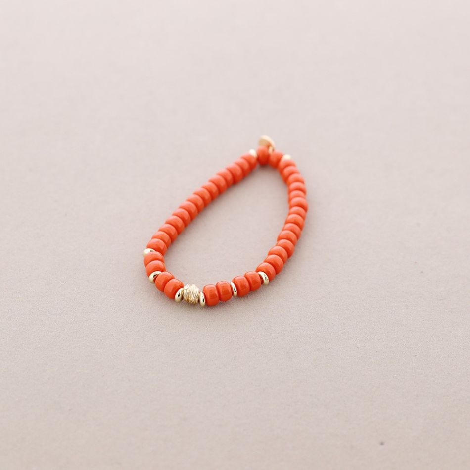 METAL BEAD STONE ELASTIC BRACELET