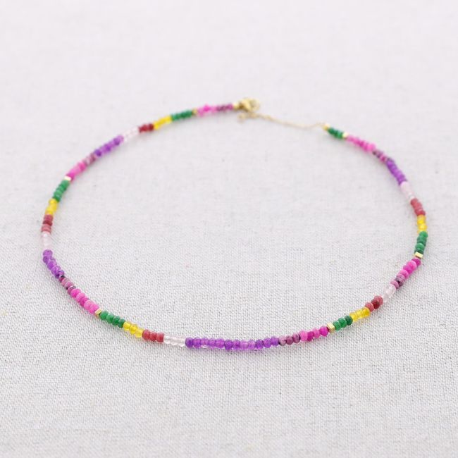 STEEL NECKLACE WITH COLORED FACETED STONES