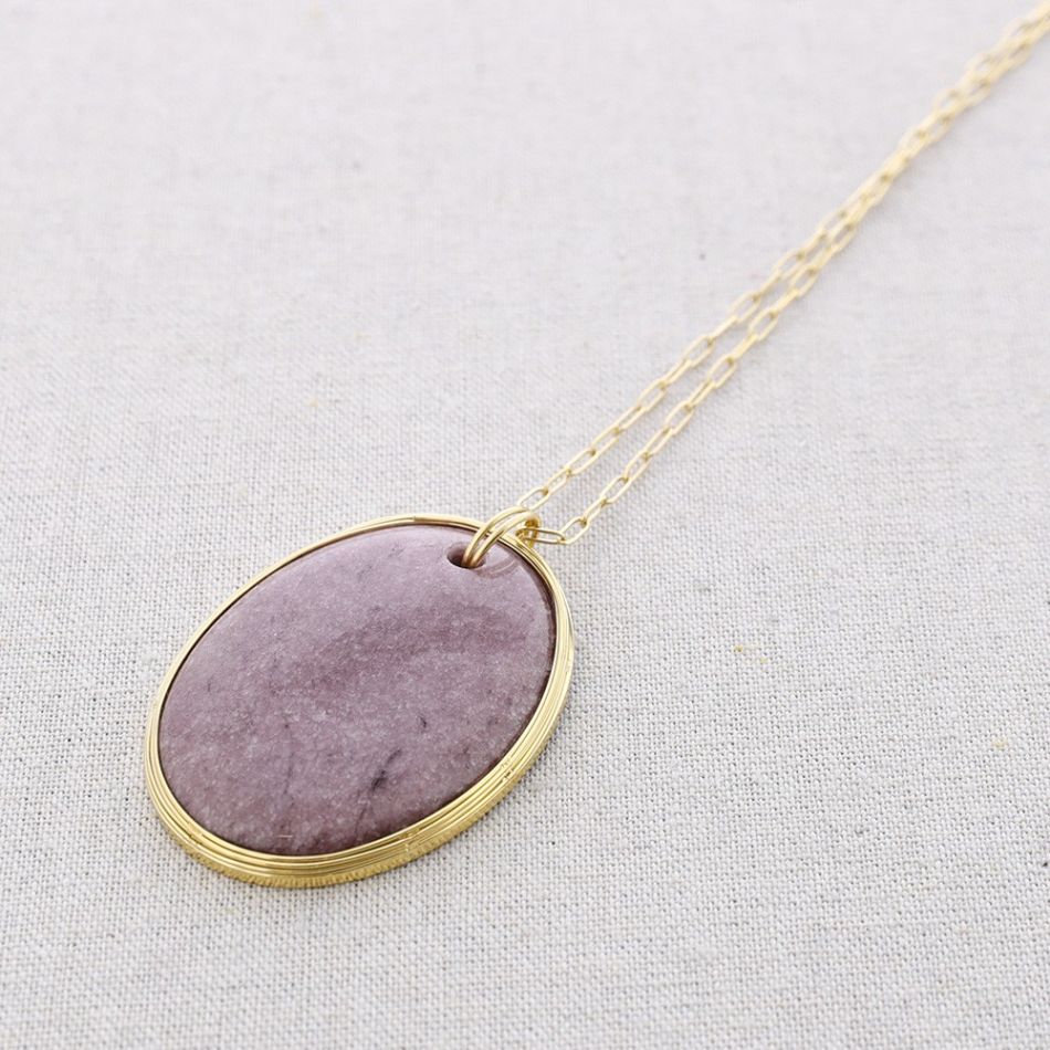 LONG STEEL STONE MEDALLION NECKLACE