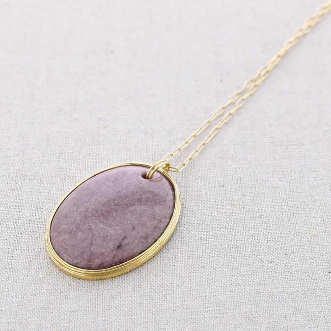 LONG STEEL STONE MEDALLION NECKLACE