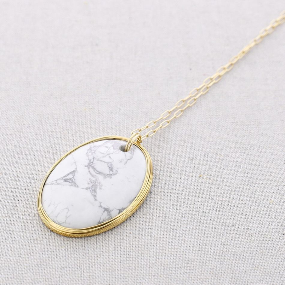 LONG STEEL STONE MEDALLION NECKLACE