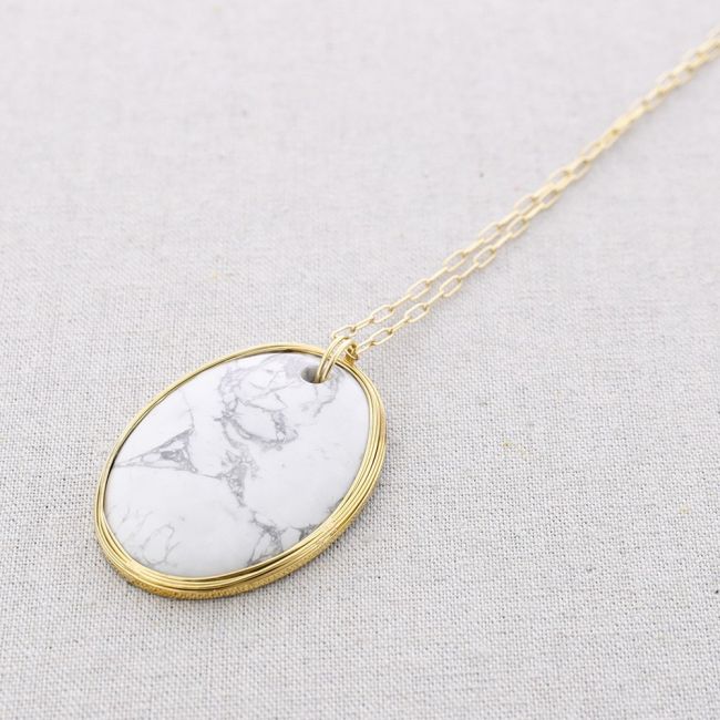 LONG STEEL STONE MEDALLION NECKLACE