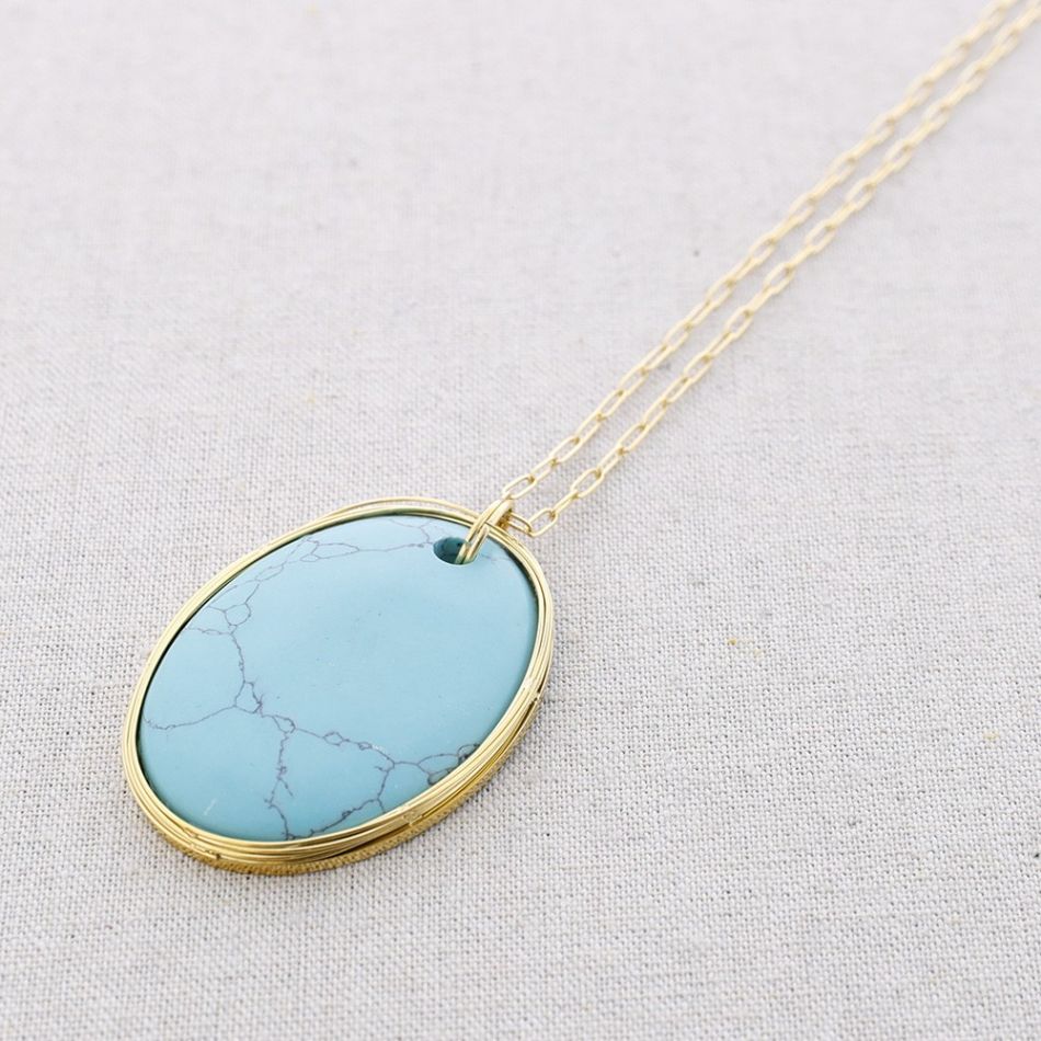 LONG STEEL STONE MEDALLION NECKLACE