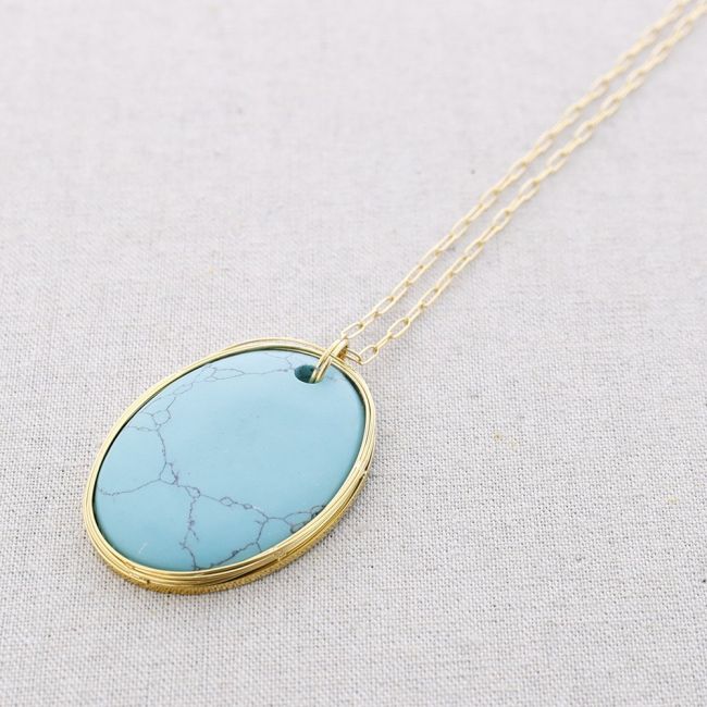 LONG STEEL STONE MEDALLION NECKLACE