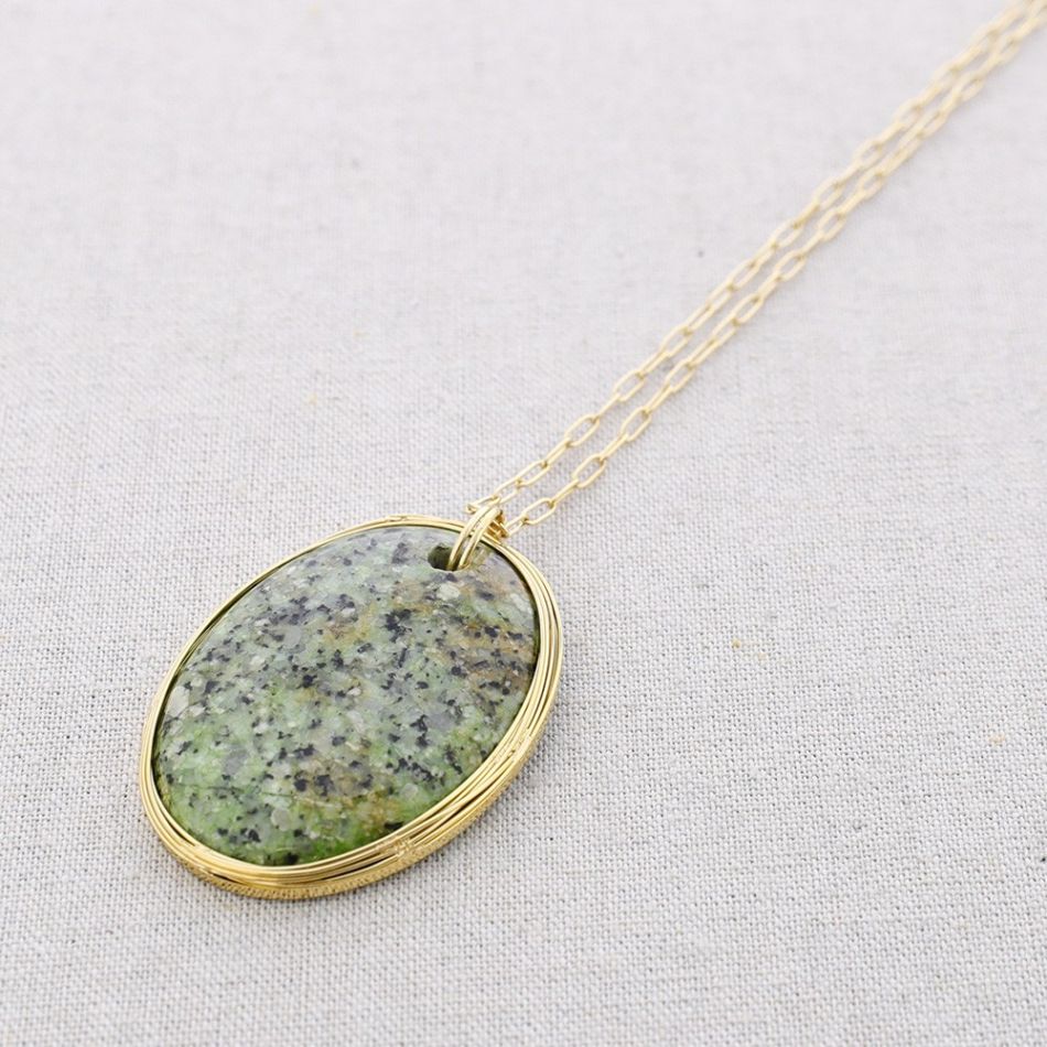 LONG STEEL STONE MEDALLION NECKLACE