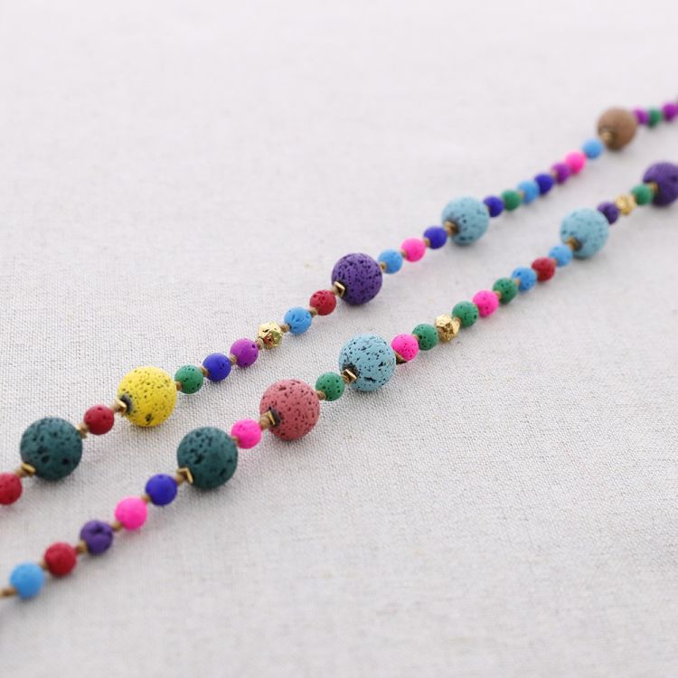 LONG NECKLACE WITH STEEL BEADS AND STONES