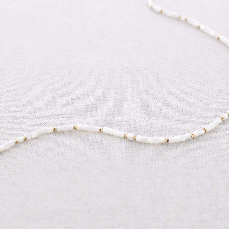 PULSERA ACERO TRES VUELTAS CUENTAS NÁCAR