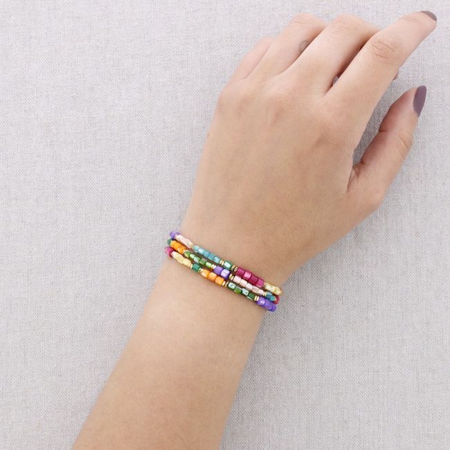 PULSERA ACERO TRES VUELTAS CUENTAS NÁCAR